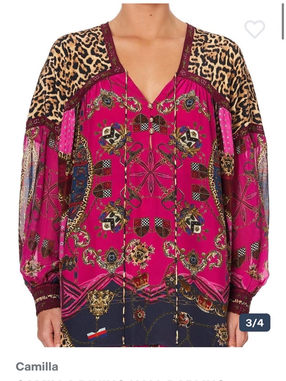 Camilla Magenta Mixed-Print V-Neck Tunic with Leopard Yoke